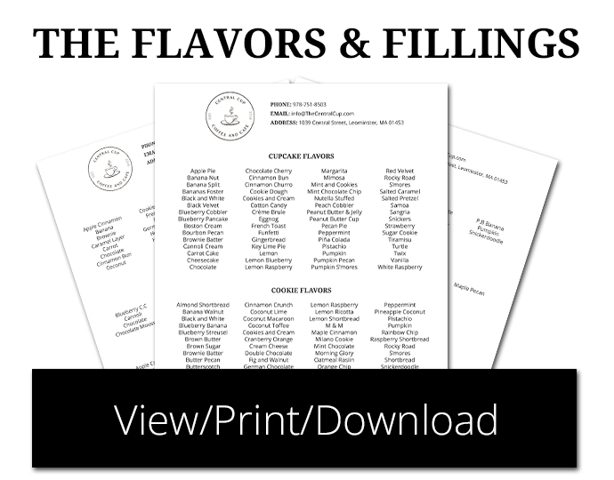 View, Read, Print, or Download our list of Flavors and Fillings - The Central Cup | Coffee & Cupcakery